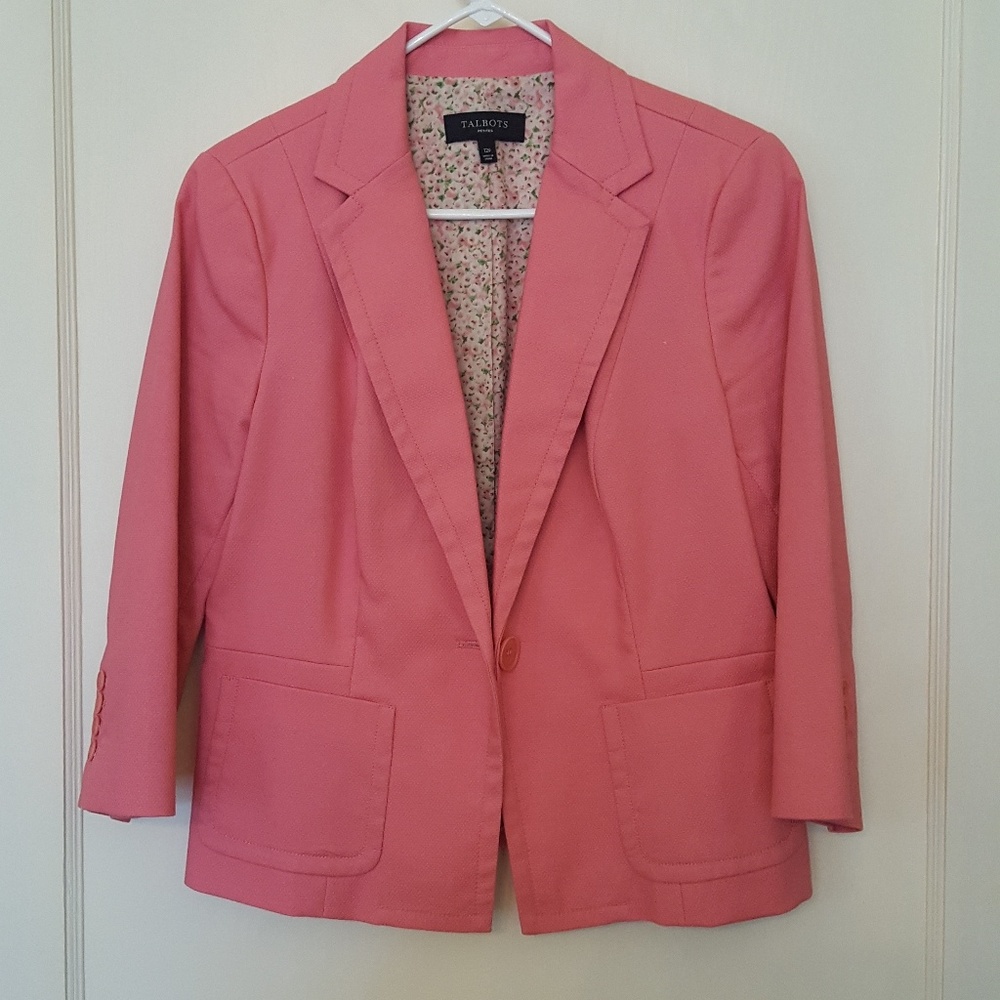 Talbots salmon blazer, 3/4 sleeve, floral lining